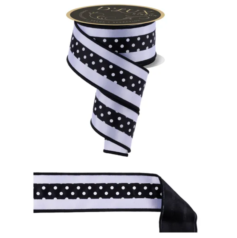 2.5" x 10yd 3-In-1 Polka Dot/Fused (Black/White)