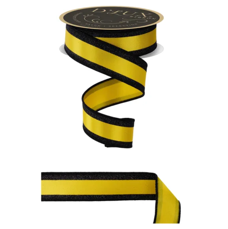 1.5" x 10yd Vertical Glitter Stripe/Fused (Yellow/Black)