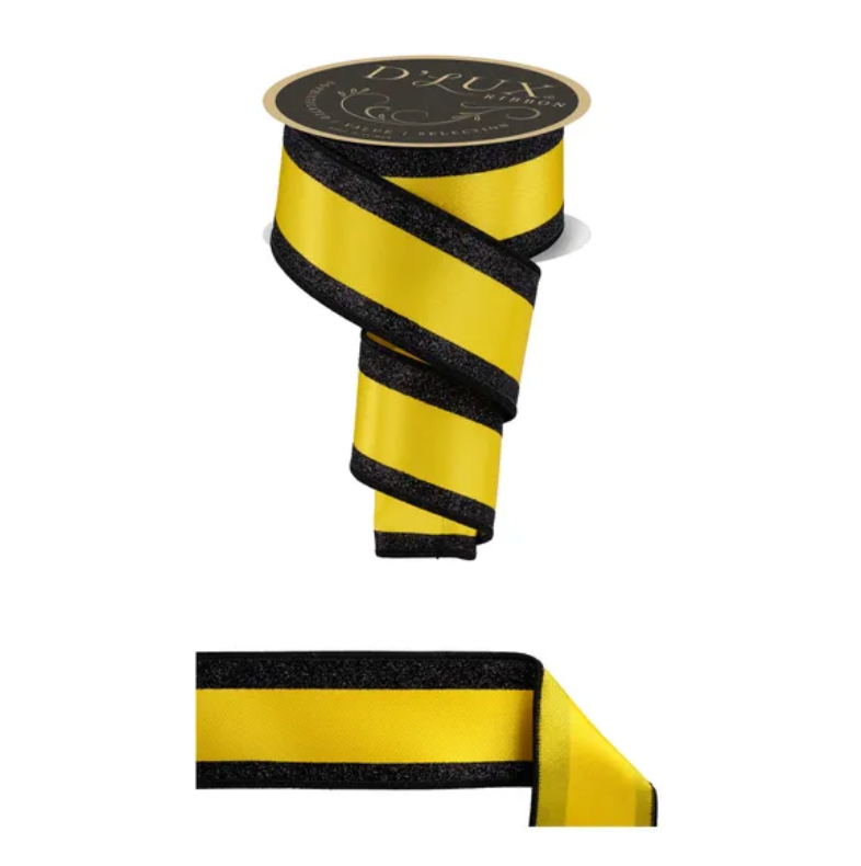 2.5" x 10yd Vertical Glitter Stripe/Sewn (Yellow/Black)