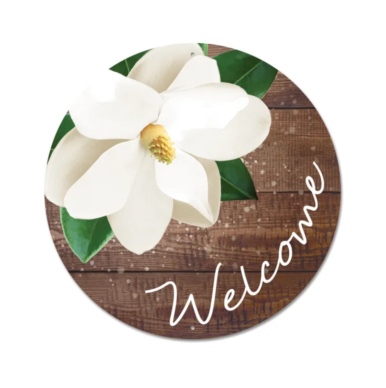 12"Dia Metal Welcome W/Magnolia Sign