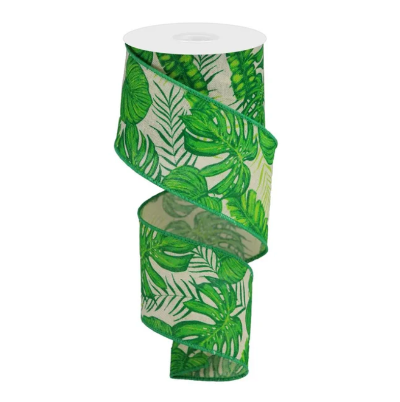 2.5" x 10yd Tropical Leaves On Royal