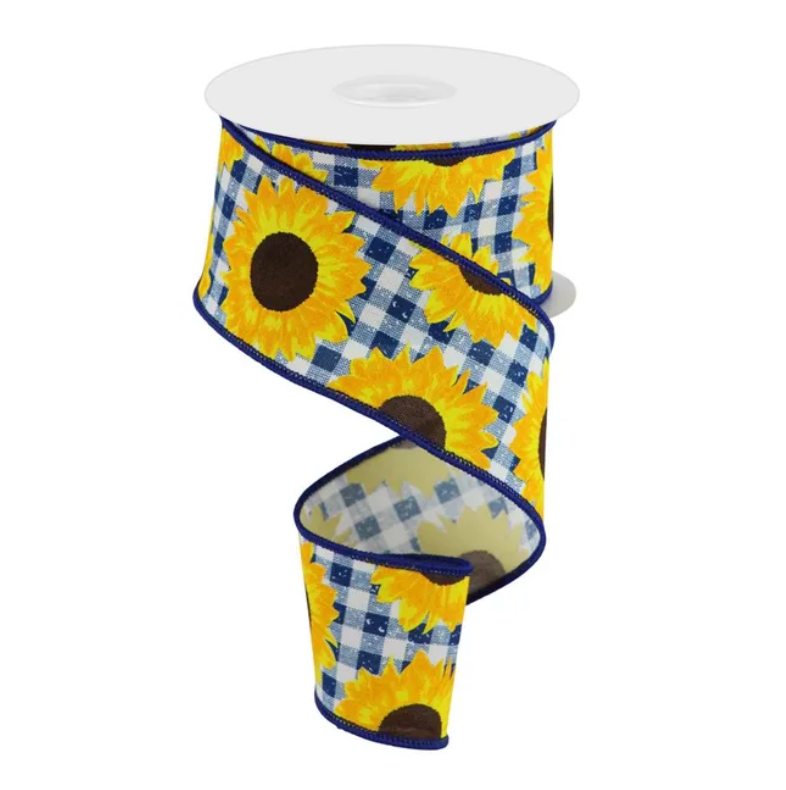 2.5" x 10yd Sunflower On Faux Royal