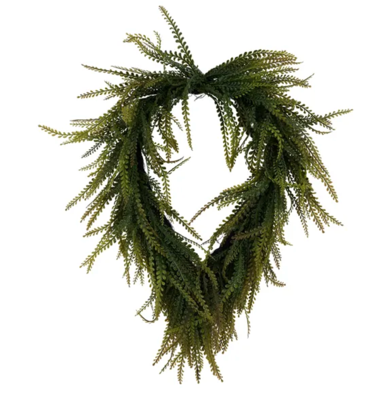 26"L X 17"W Draped Button Fern Beaded Grass Wreath (Dark Green)
