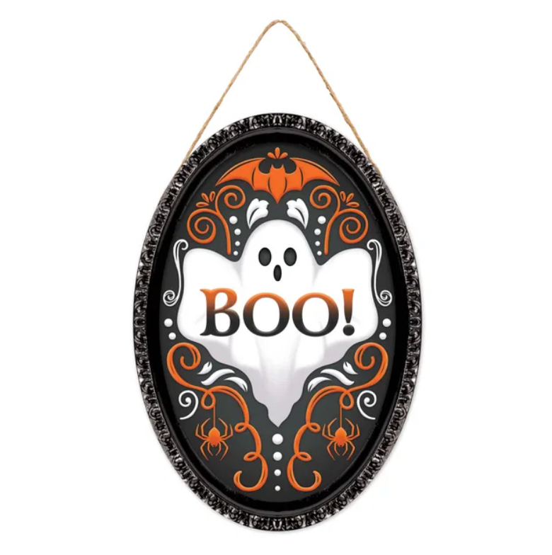 13"H x 9"L Ghost Damask Oval Sign