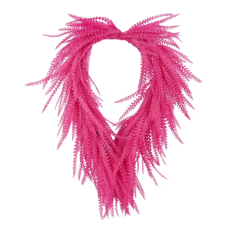 26"L x 17"W Draped Button Fern Beaded Grass Wreath (Hot Pink)