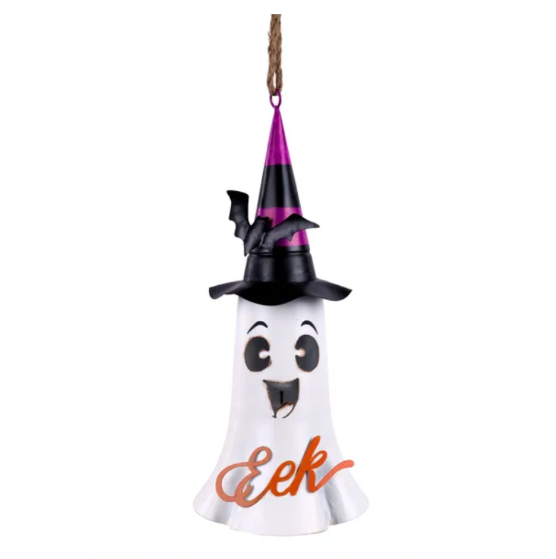 18.25"Hx7.75"L Ghost W/Witch Hat, "Eek"