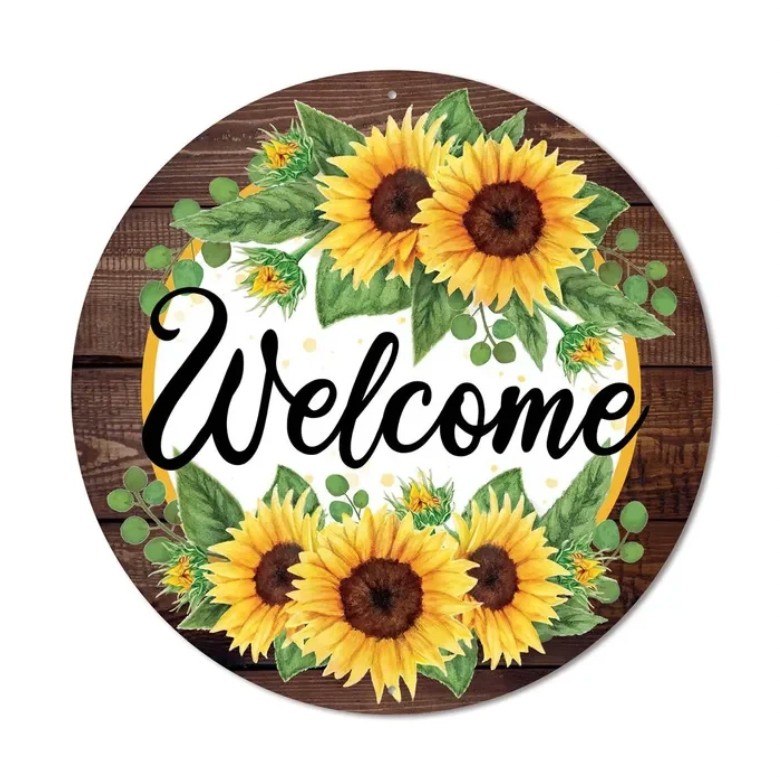 12"Dia Welcome W/Sunflower W/Wood Border