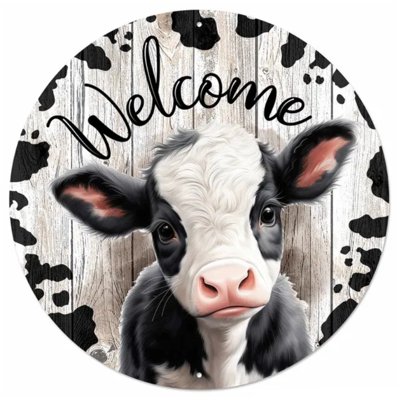 12"Dia Metal Welcome W/Calf Sign