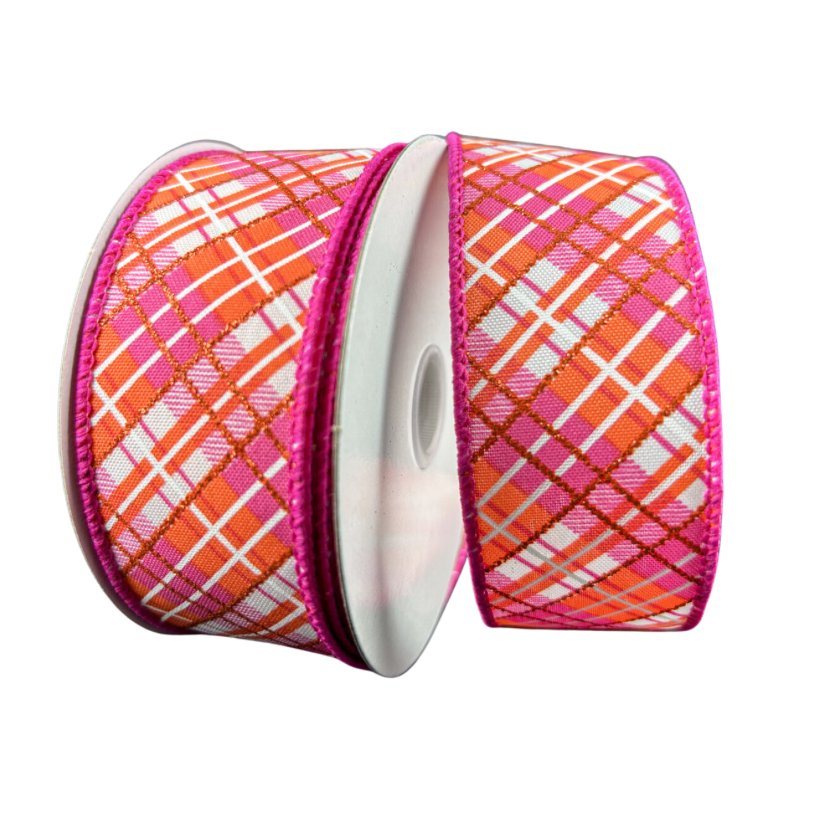 1.5"X10Y Diagonal Plaid (Orange,Pink,White)