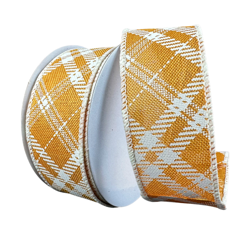 1.5" X 10Y Diagonal Plaid (Yellow/White)