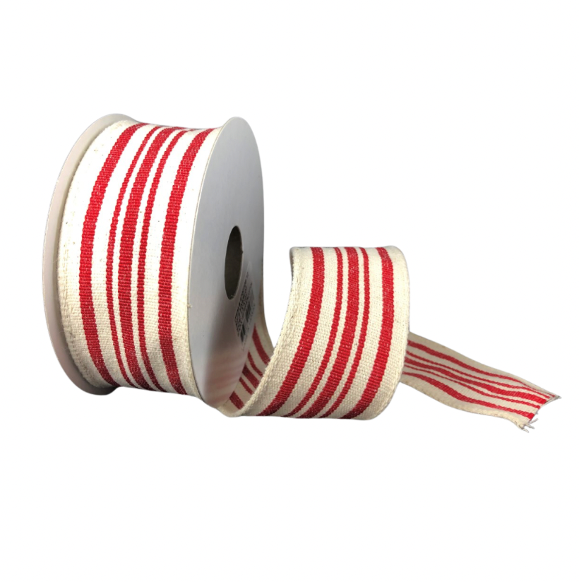 1.5" X 10Y French Stripes (Red/Ivory)