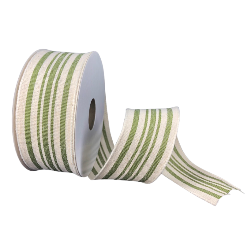 1.5" X 10Y French Stripes (Moss/Ivory)