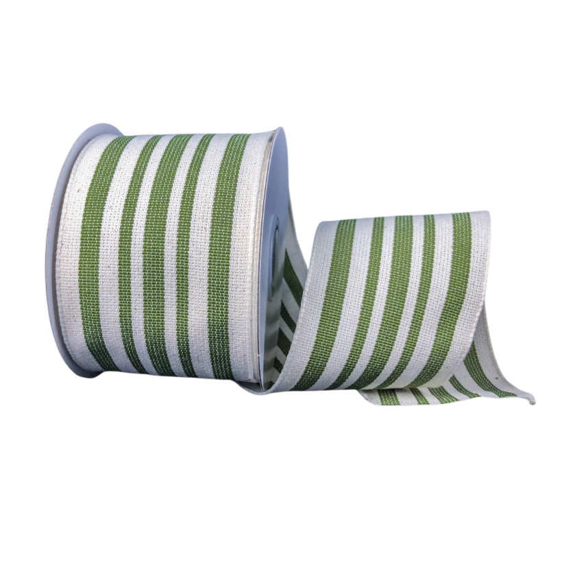 2.5" X 10Y French Stripes (Moss/Ivory)