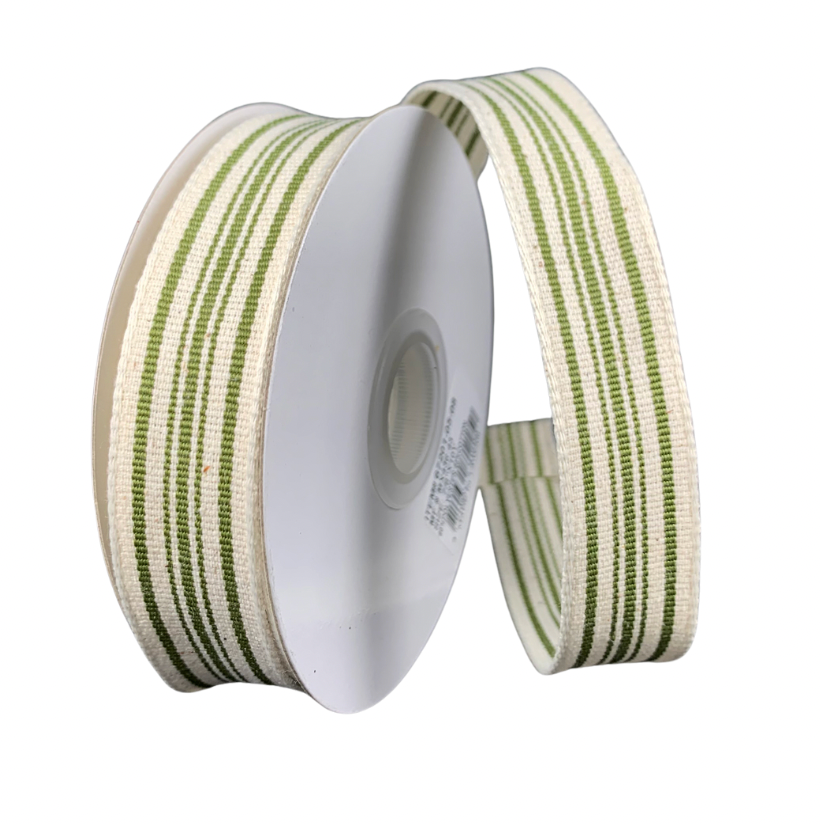 7/8" X 10Y French Stripes (Moss/Ivory)
