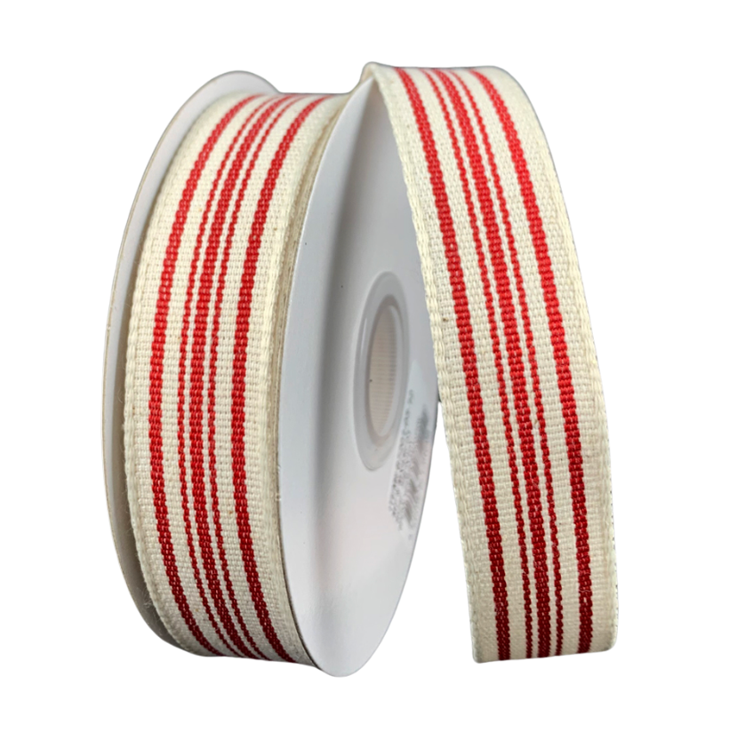 7/8" X 10Y French Stripes (Red/Ivory)