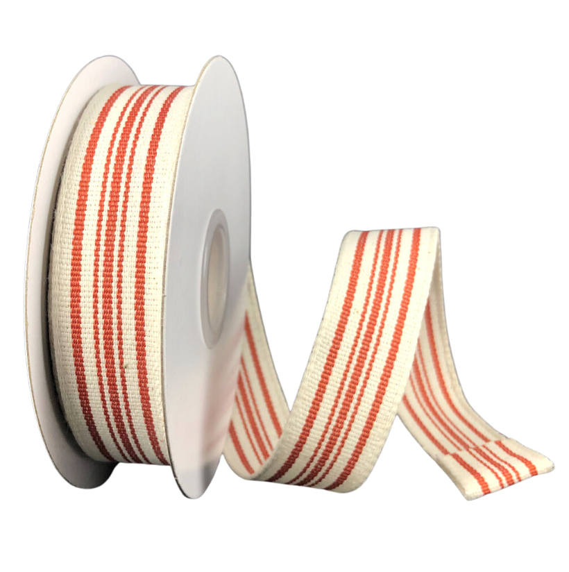 7/8" X 10Y French Stripes (Rust/Ivory)