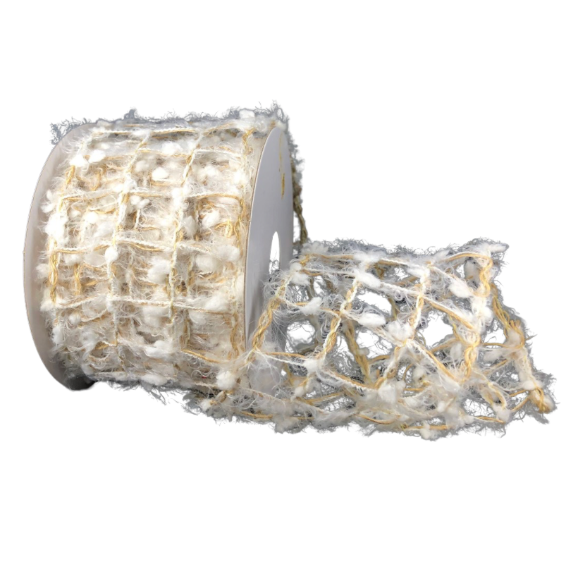 2.5" X 10YD Natural/Snow Flocked Netting Burlap