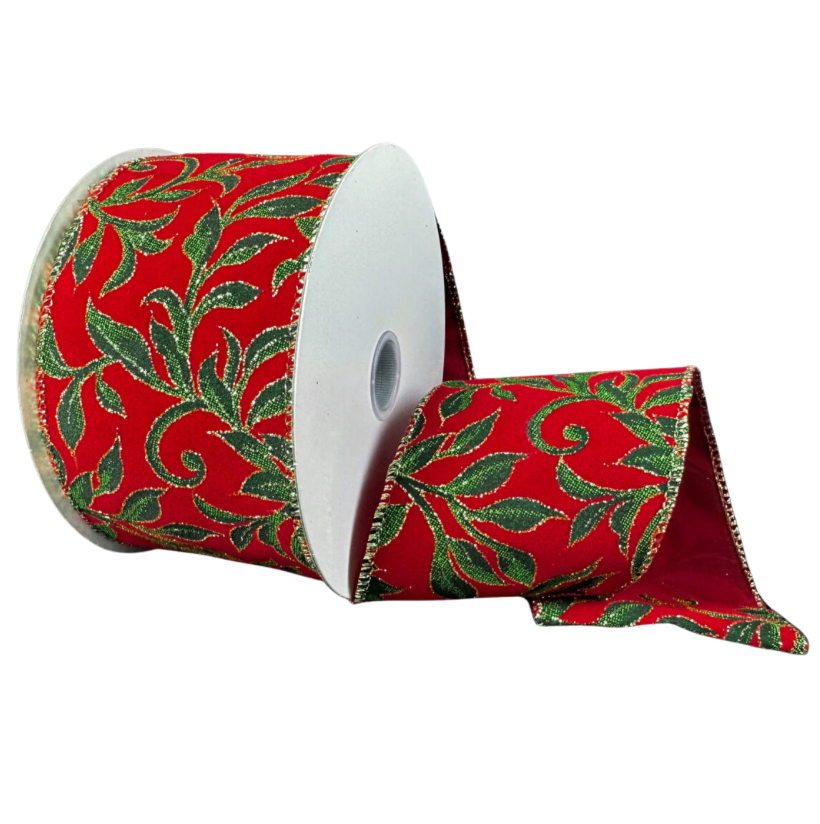 2.5" X 10YD Red Velvet Leaf Swirls