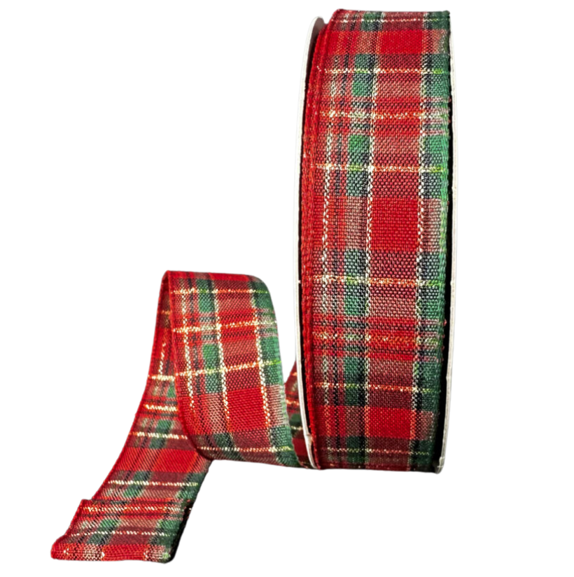 7/8" X 10YD Plaid (Red/Gold/Green)