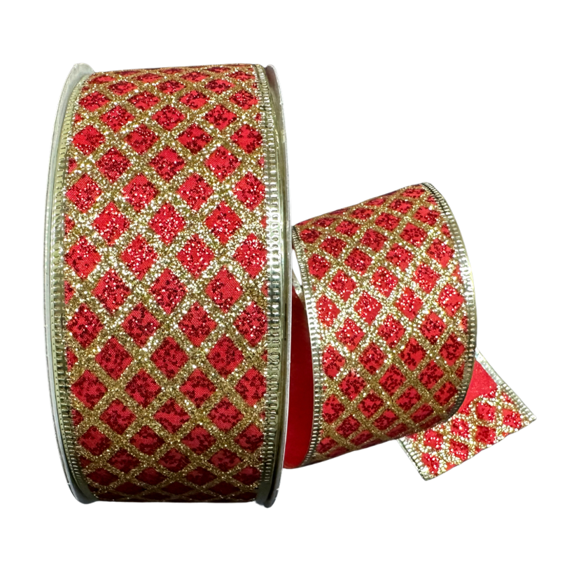 2.5" X 50YD Glitter Cross Stripe (Red/Gold)