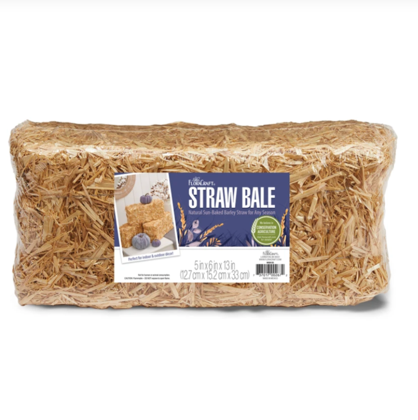 Straw Bale Mum Arrangement
