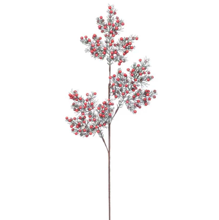 30" Red Frosted Berry Pine Spray