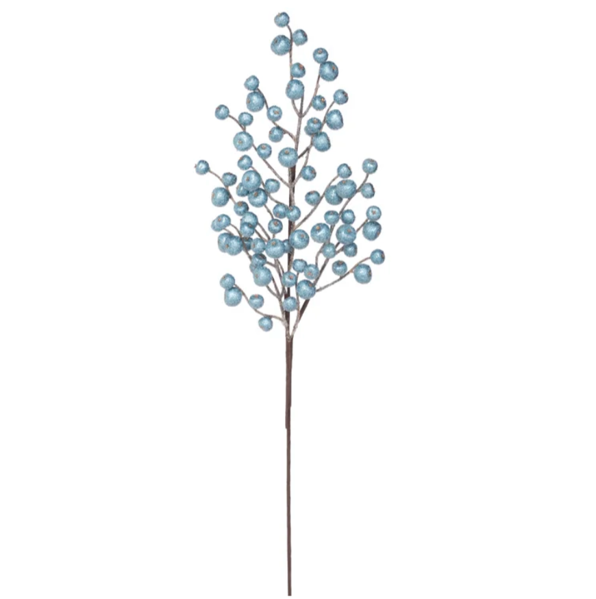 30" Blue Iced Glitter Berry Spray