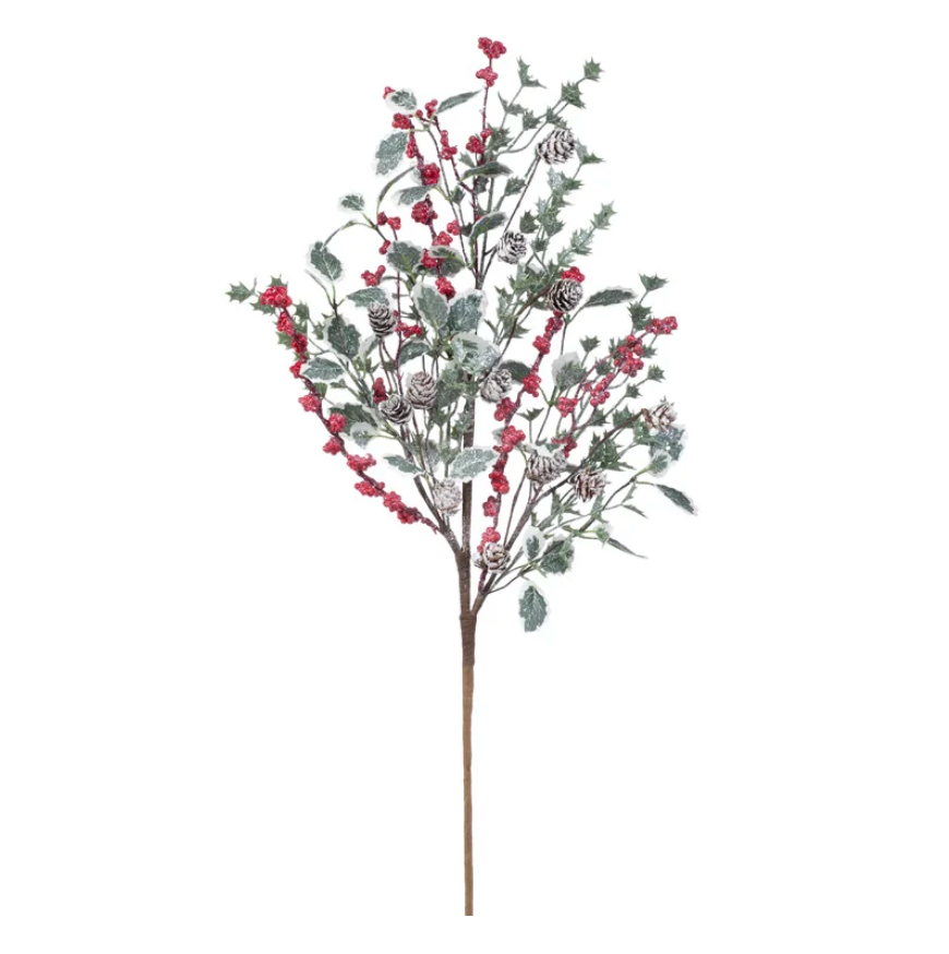 29" Holly Leaves Red Berry Cone Spray