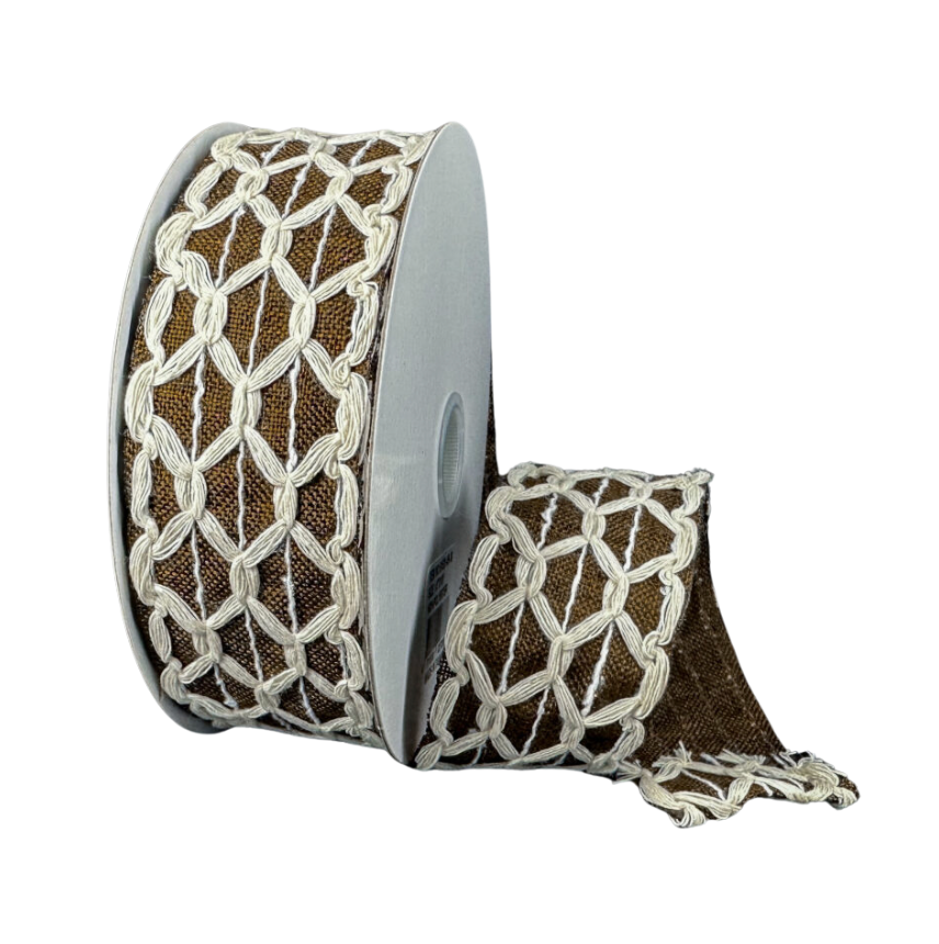 1.5"X10Y Ivory Scallop Burlap/Brown Linen