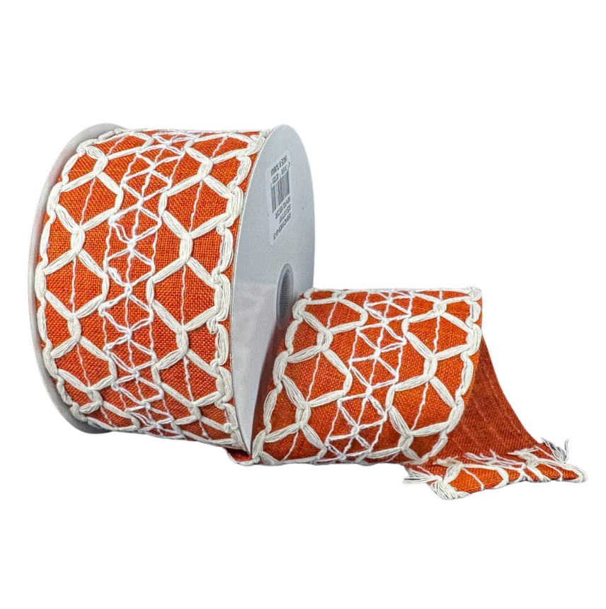 2.5"X10Y Ivory Scallop Burlap/Rust Linen