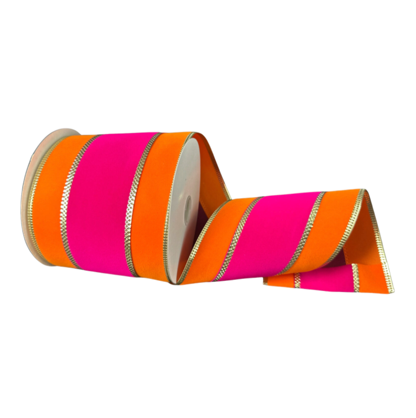 4"X10Y Fuchsia Velvet/Orange Gold Metallic Edge
