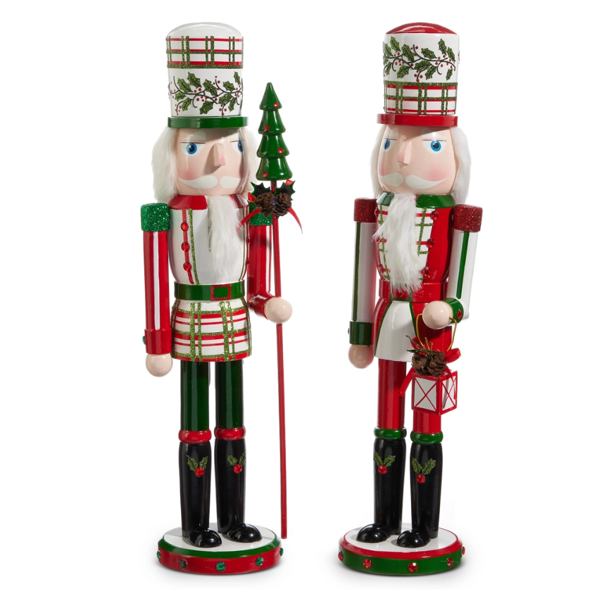 17.75" Plaid And Holly Nutcracker (Assorted, Purchase is for ONE)