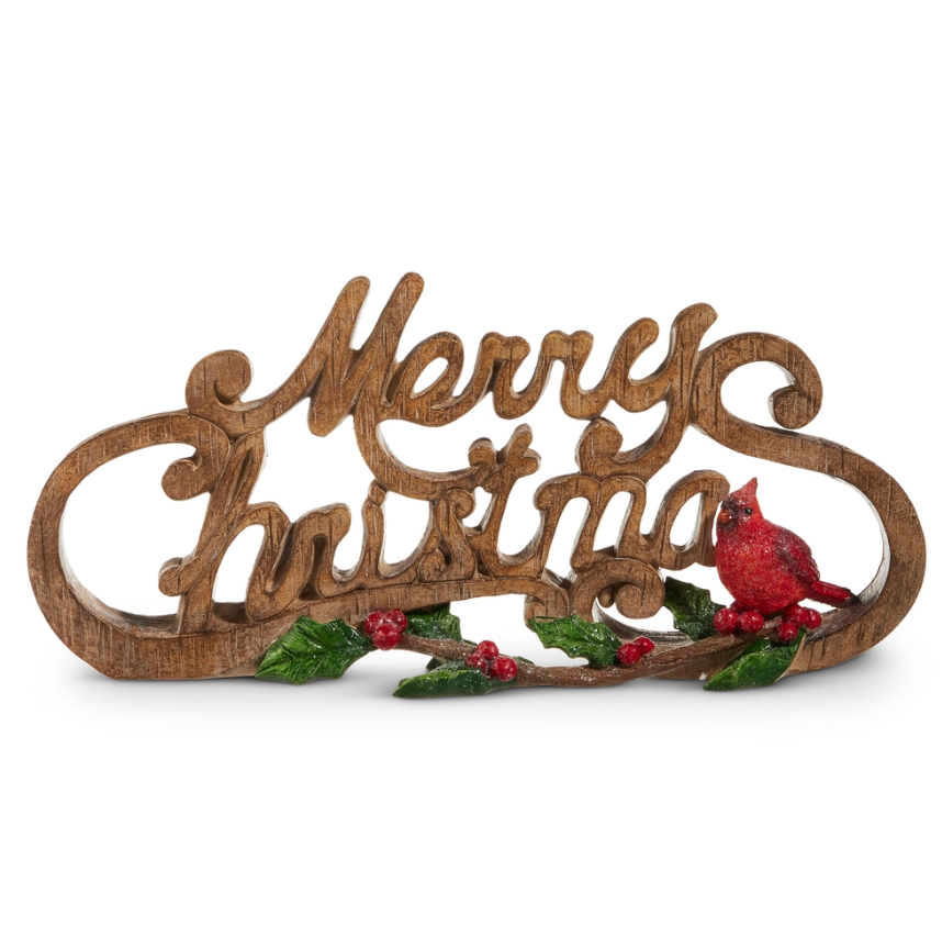 11.5" Merry Christmas With Cardinal Sign