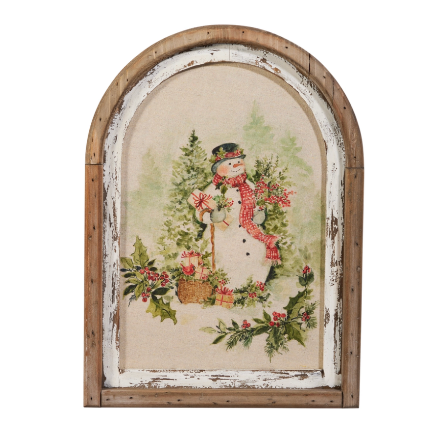 16.5" Watercolor Holiday Snowman Framed Wall Art