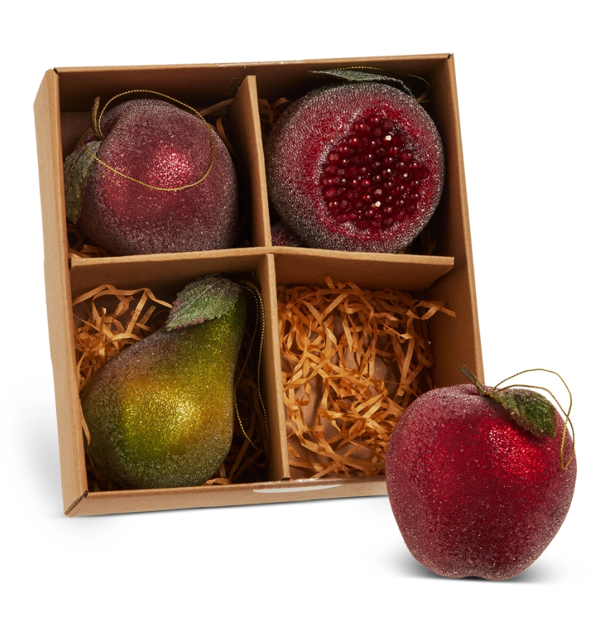 4.5" Box Of Sugared Fruit Ornaments (Box of 4)