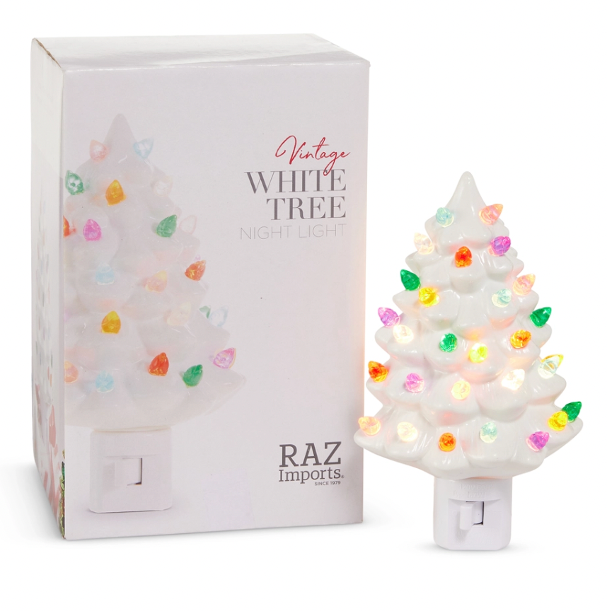 6" Boxed Vintage White Tree Night Light