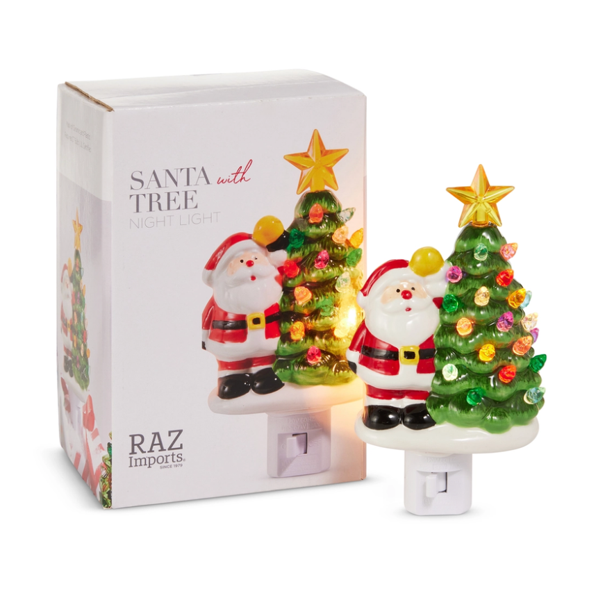6.5" Boxed Santa With Tree Night Light