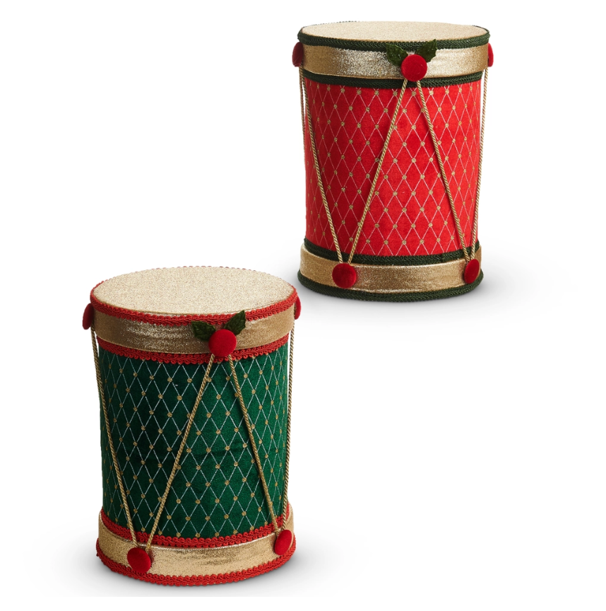 12" Red And Green Velvet Drum (Assorted, Purchase is for ONE)