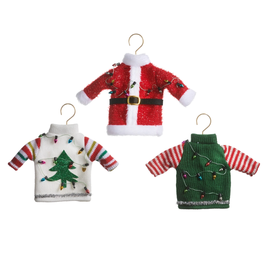 7.5" Hanging Christmas Sweaters (Assorted, Purchase is for ONE)