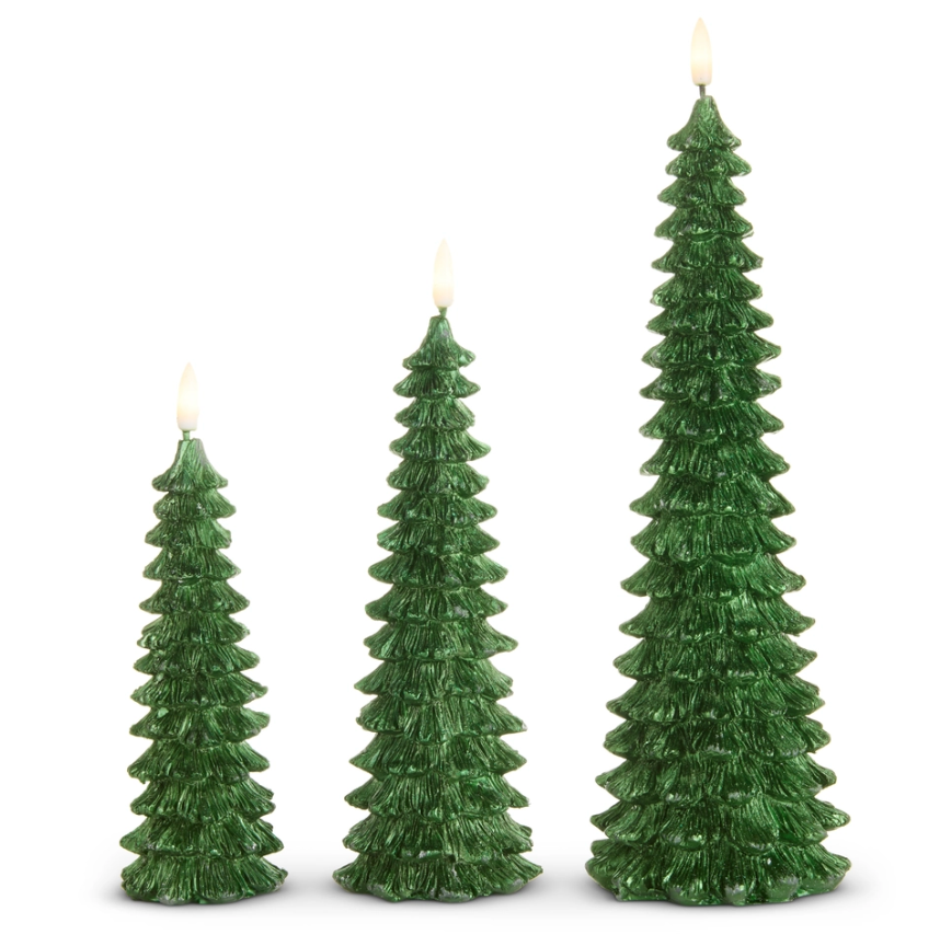 11" Glittered Green Tree Candles (Sold Individually, Purchase is for ONE)