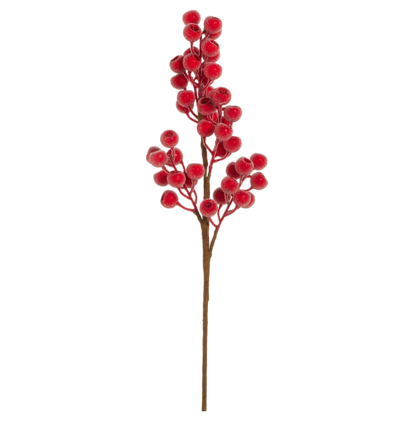 25" Sugared Bright Red Berry Spray