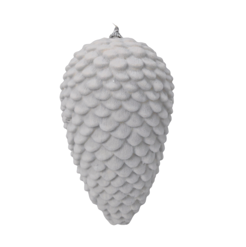 10" Hanging Pinecone (White)