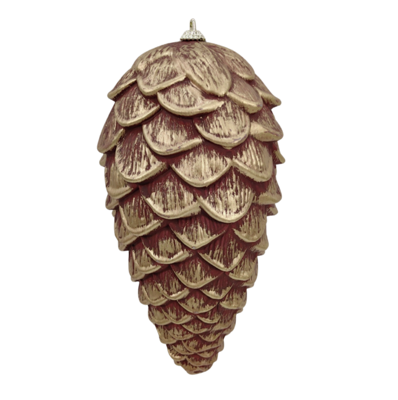 9" Hanging Pine Cone (Dark Red/Gold)