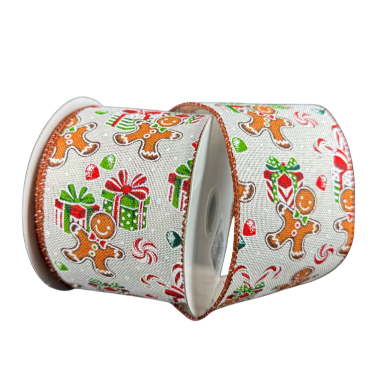 2.5"X10Y Ivory/Linen Gingerbread Presents