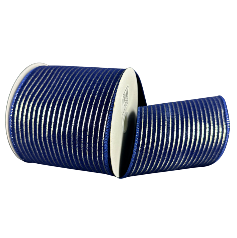 4"X10Y Navy/Champagne Velvet Thin Stripes