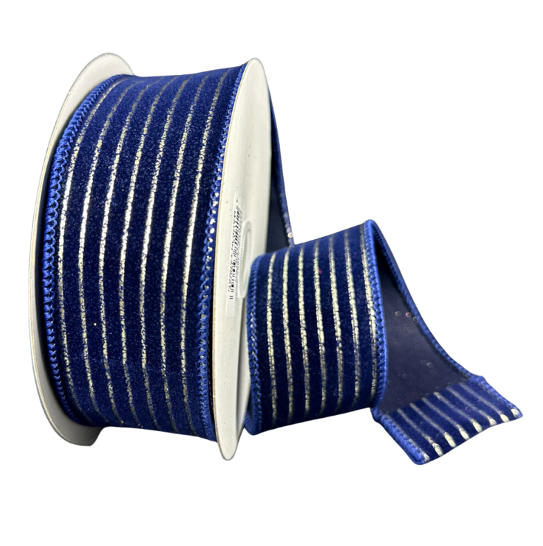 1.5"X10Y Navy/Champagne Velvet Thin Stripes