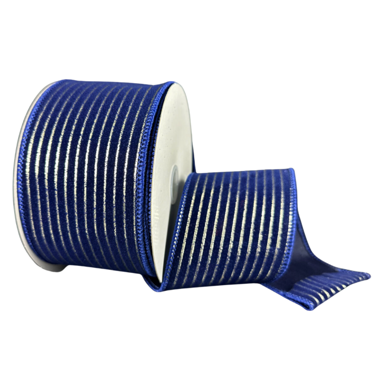 2.5"X10Y Navy/Champagne Velvet Thin Stripes