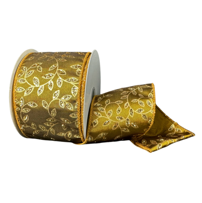 2.5"X10Y Dark Gold/Gold Vine Swirls