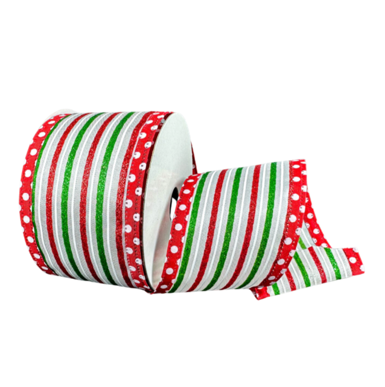 2.5"X10Y White/Emerald/Red Stripe With Dash Edge