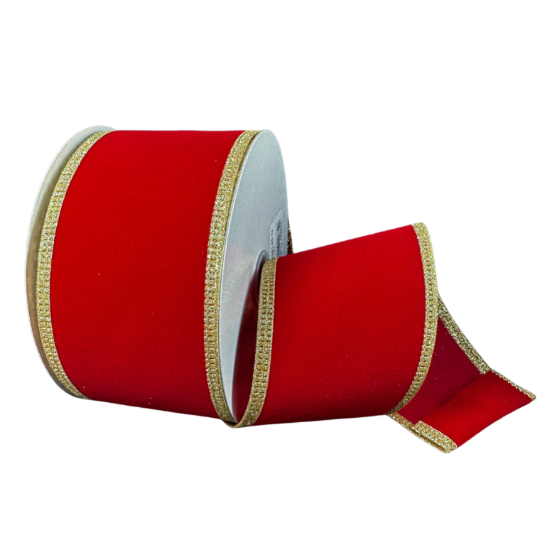 2.5" X 10YD Red Velvet W/ Gold Trim